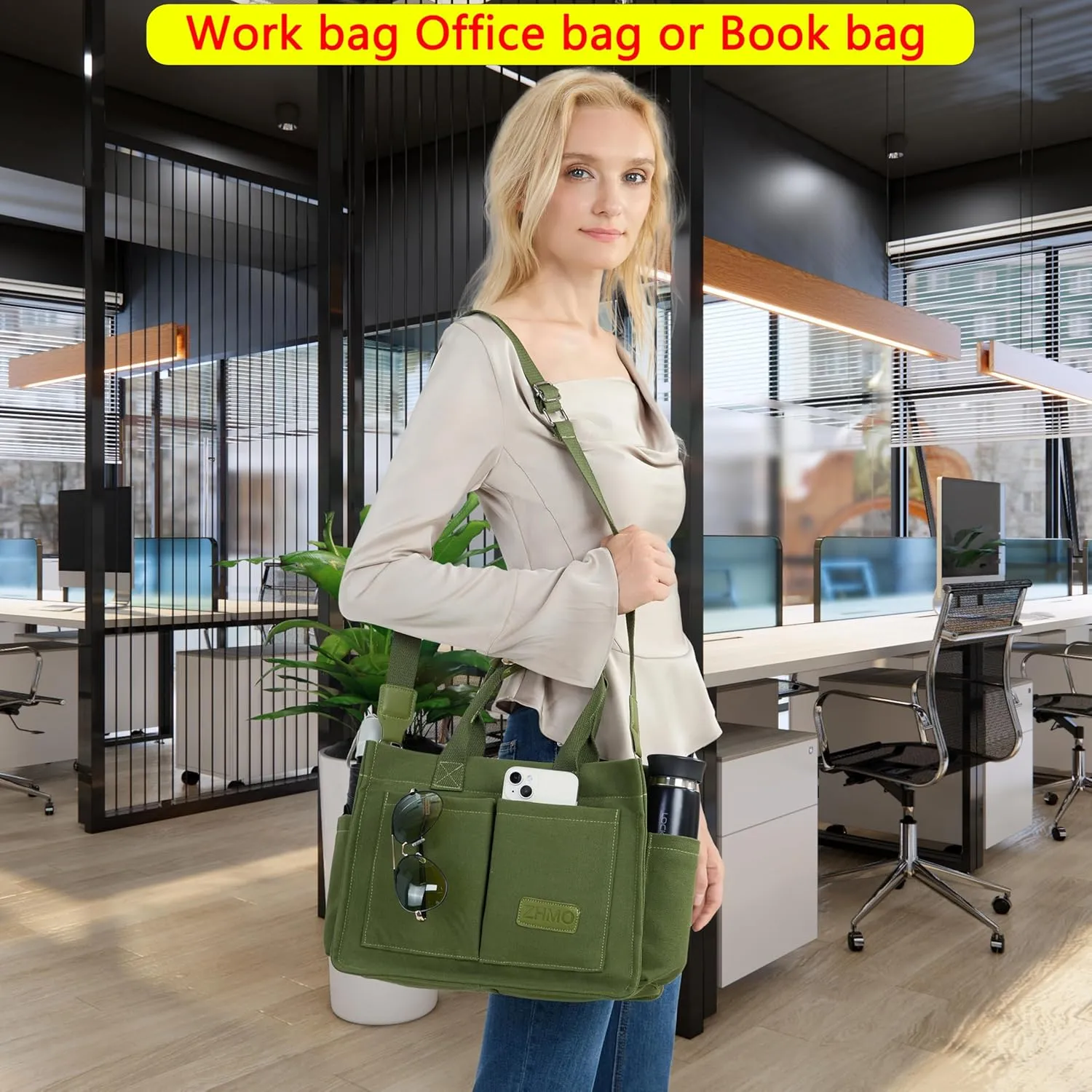 Tote Bag for Women With Compartments,Large Canvas Tote Women's Purse Crossbody Bags Work Laptop Book Bag Satchels Handbags