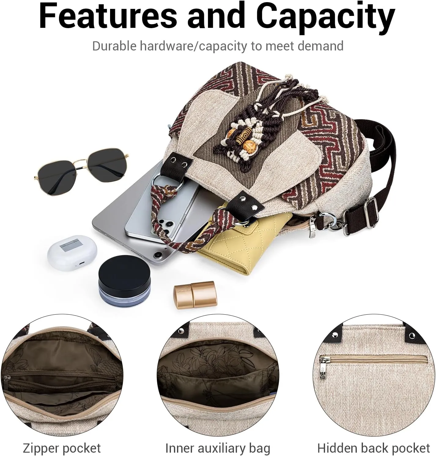 Tote Bag for Women With Zipper, Small Crossbody Bags for Women Trendy, Hand-Woven Shoulder Handbags