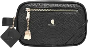 Tote&Carry Apollo 1 Faux Snakeskin Toiletry Bag for Women & Men, Personal Item Travel Pouch for Hygiene, Shaving, Makeup, Cosmetic & Medicine Organizer, Water-Resistant (Black)
