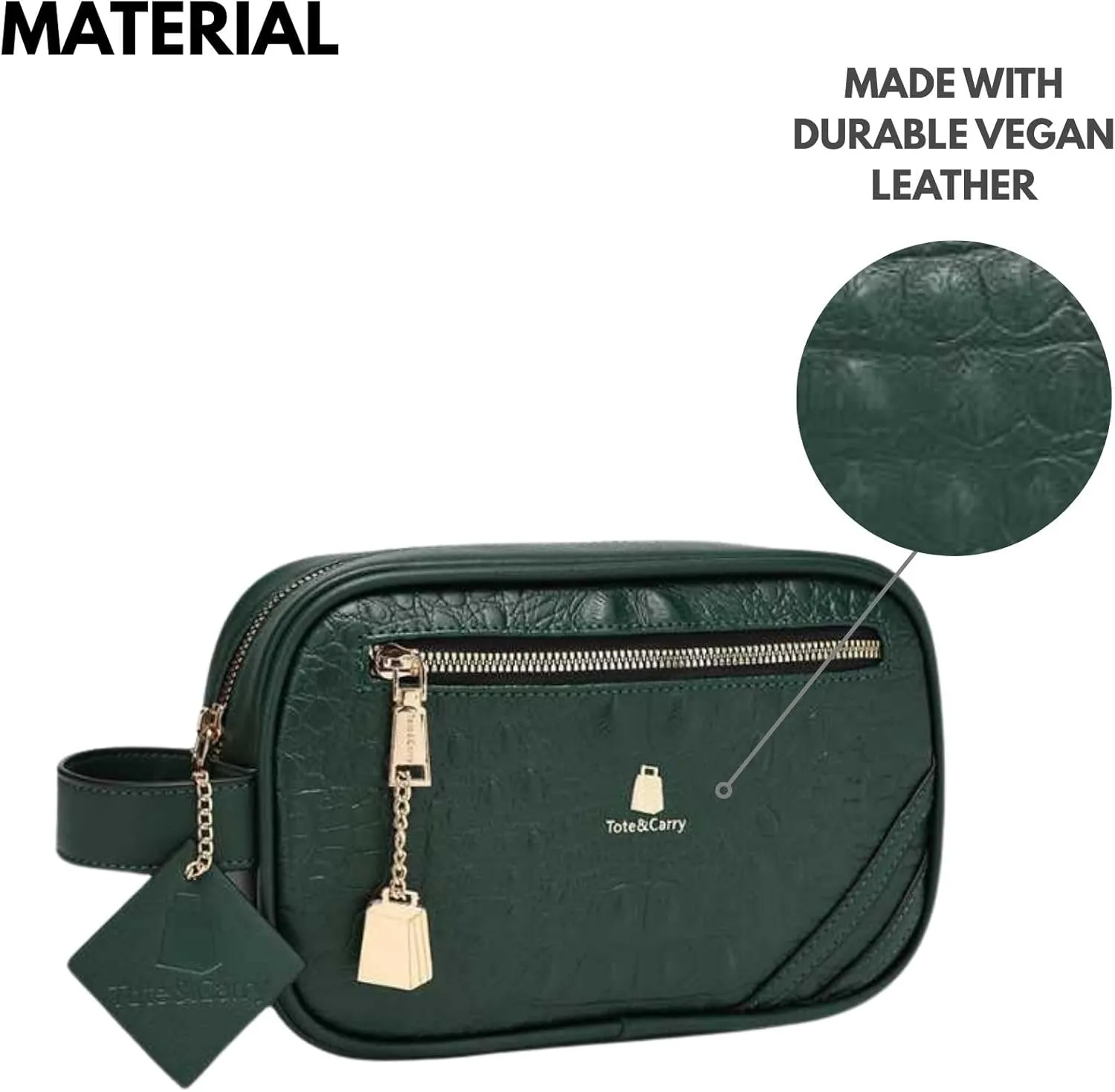 Tote&Carry Apollo 2 Faux Crocodile Skin Toiletry Bag for Women & Men, Personal Item Travel Pouch for Hygiene, Shaving, Makeup, Cosmetic & Medicine Organizer, Water-Resistant (Emerald Green)