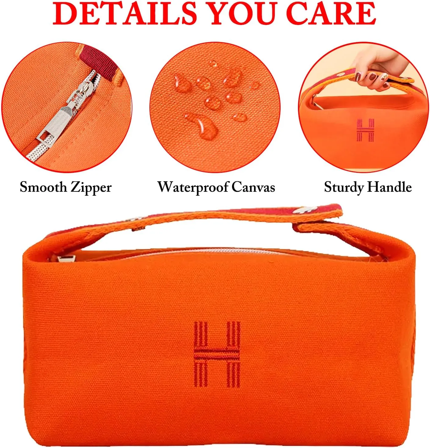 Travel Makeup Bag, Waterproof Canvas Cosmetic Bag Make Up Organizer Case for Women, Large Toiletry Bag Skincare Pouch for Toiletries Accessories Brushes