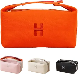 Travel Makeup Bag, Waterproof Canvas Cosmetic Bag Make Up Organizer Case for Women, Large Toiletry Bag Skincare Pouch for Toiletries Accessories Brushes