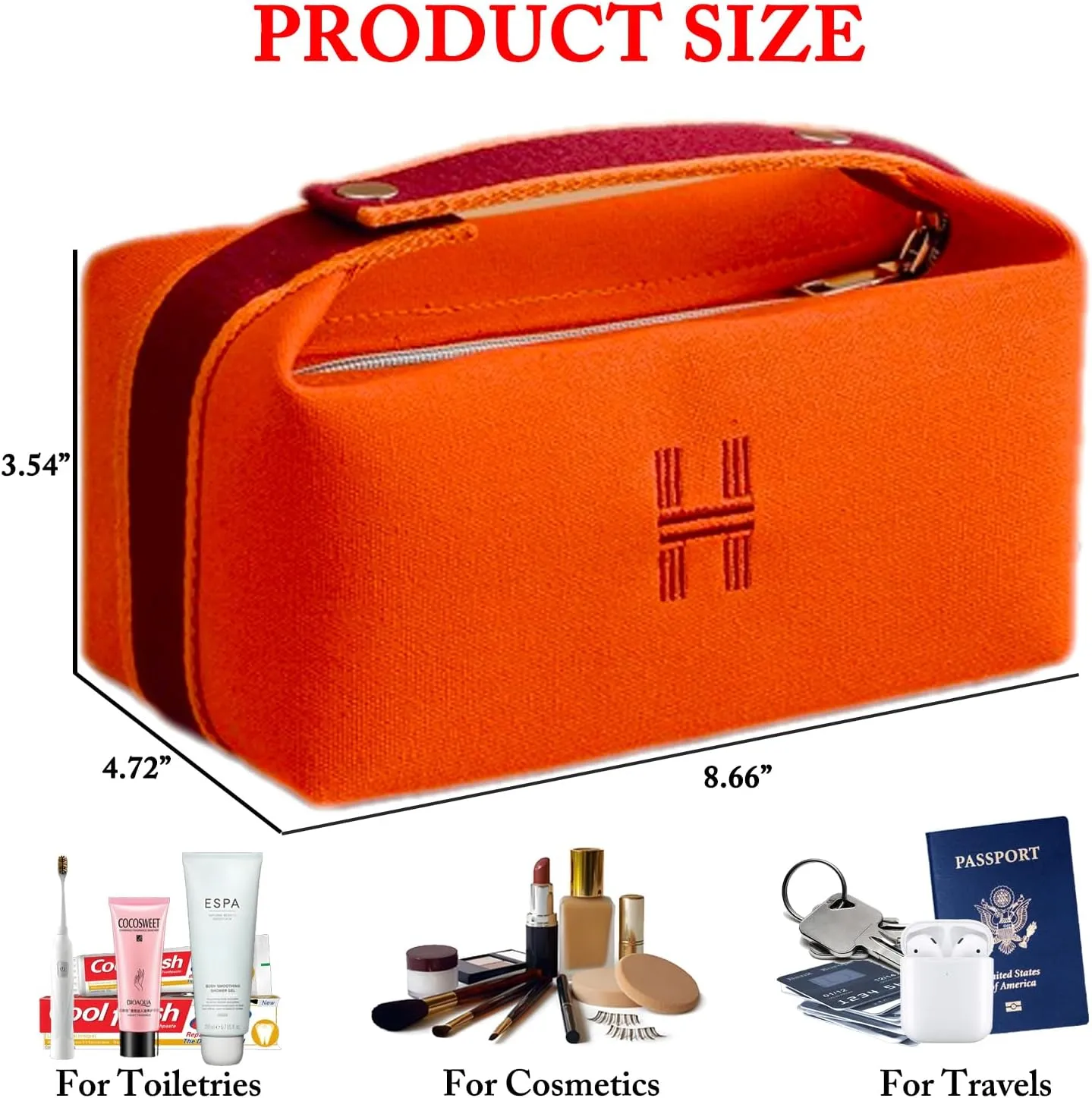 Travel Makeup Bag, Waterproof Canvas Cosmetic Bag Make Up Organizer Case for Women, Large Toiletry Bag Skincare Pouch for Toiletries Accessories Brushes