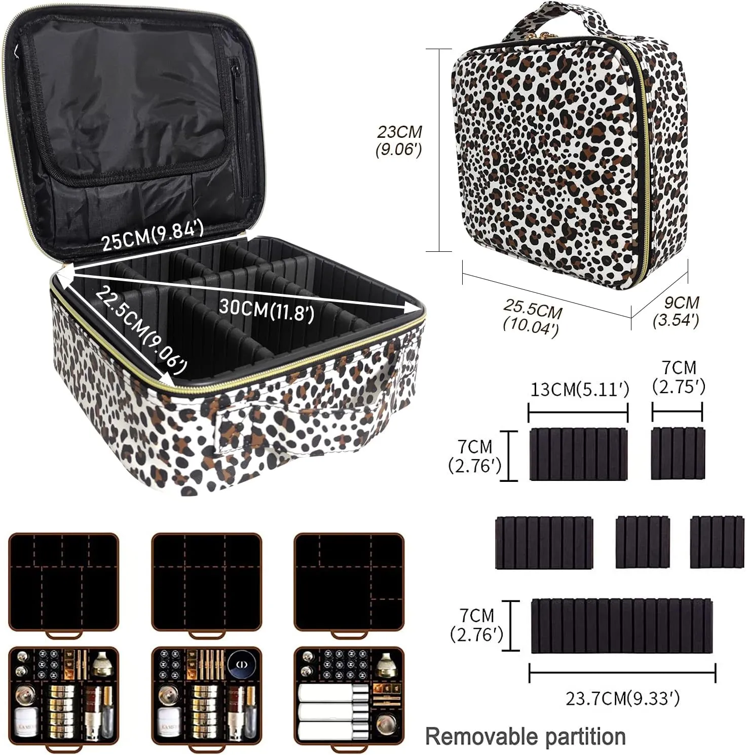 Travel Makeup Bag with Adjustable Dividers, Cosmetic Train Storage Case Organizer for Professional Cosmetic Brushes