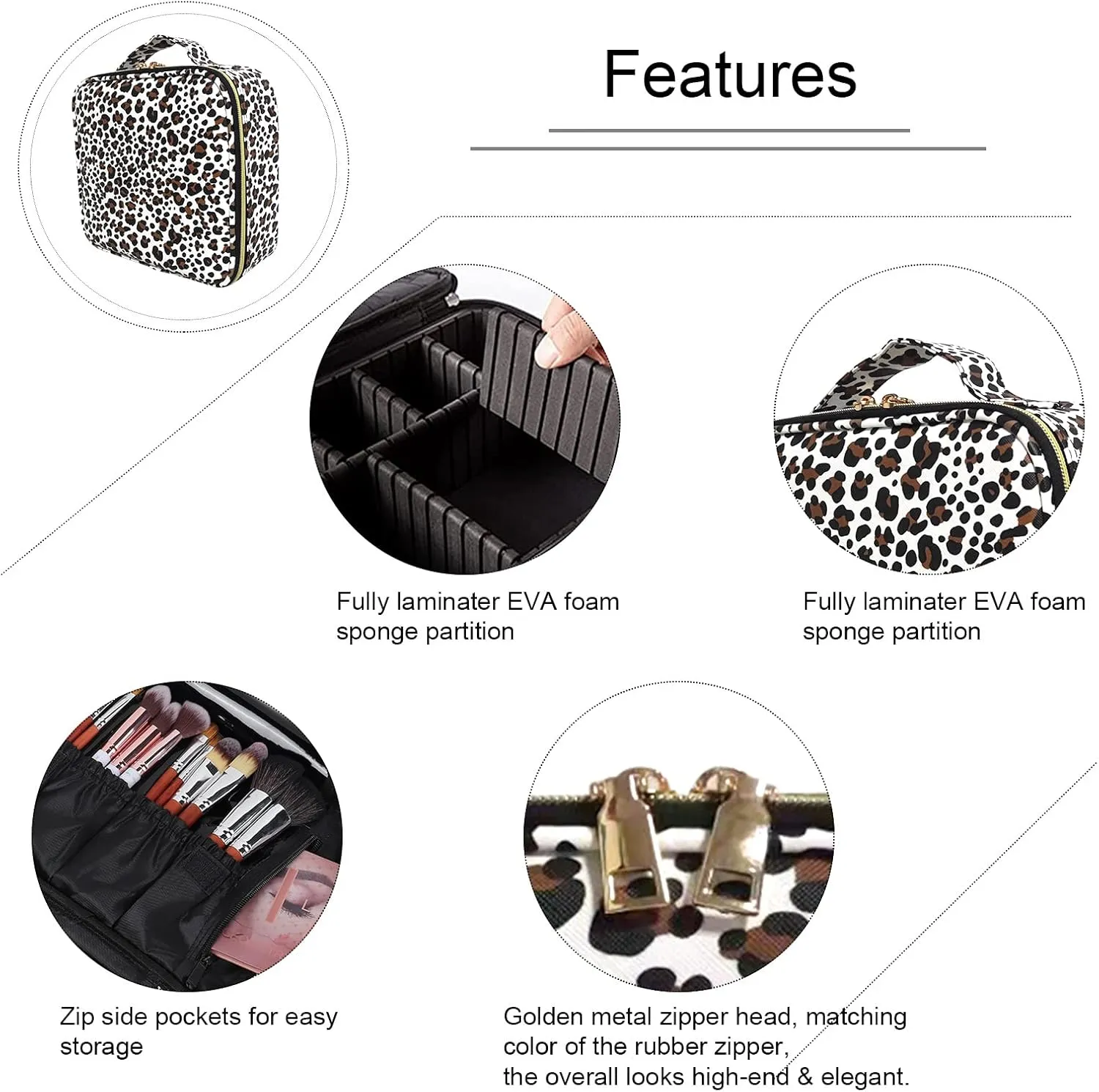 Travel Makeup Bag with Adjustable Dividers, Cosmetic Train Storage Case Organizer for Professional Cosmetic Brushes