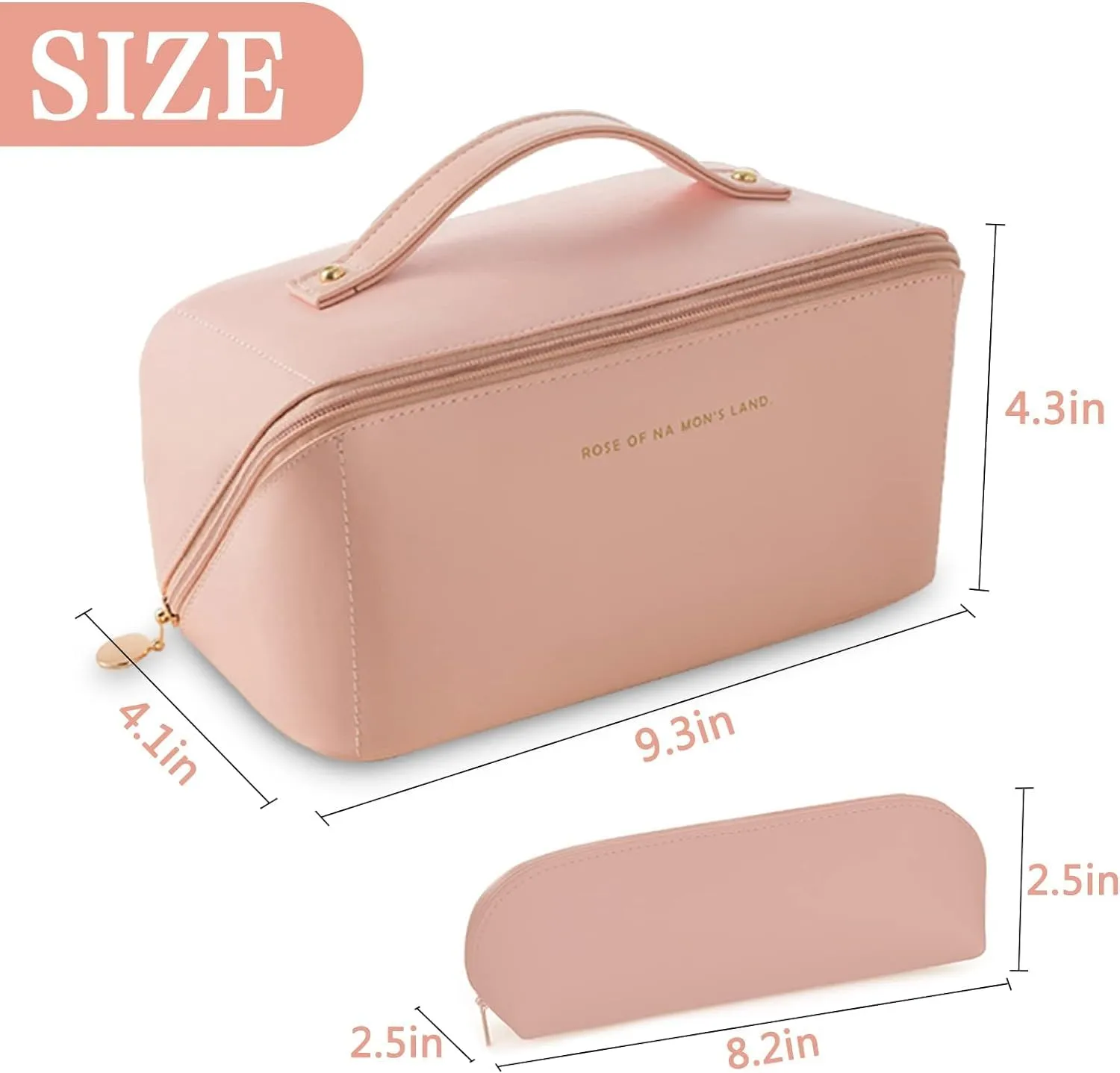 Travel Makeup Bag,Large Cosmetic Bag, travel cosmetic bags for women,Waterproof Portable Pouch Open Flat Toiletry Make up Bag Organizer with Divider and Handle and Extra Pouch (Pink)