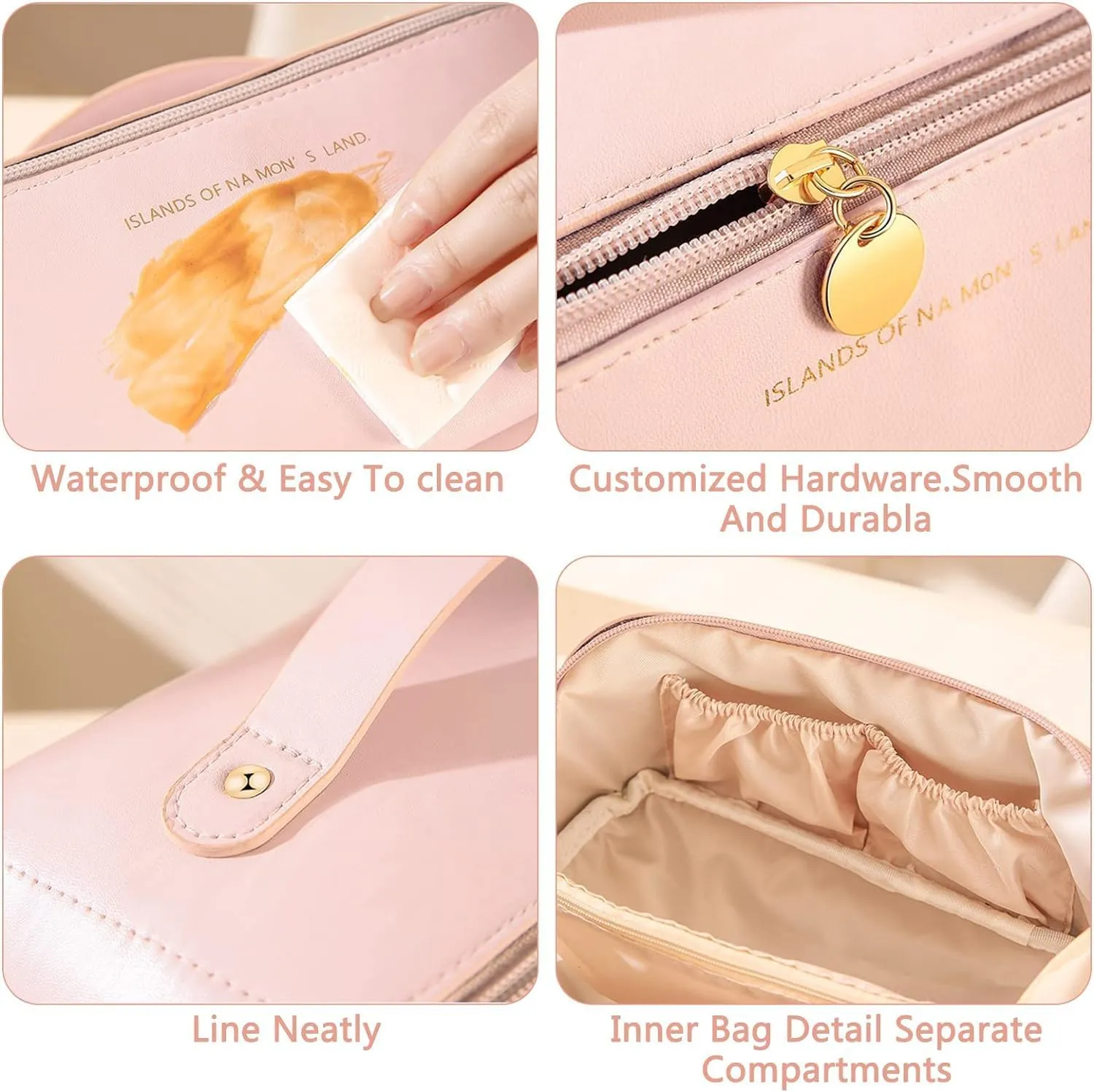 Travel Makeup Bag,Large Cosmetic Bag, travel cosmetic bags for women,Waterproof Portable Pouch Open Flat Toiletry Make up Bag Organizer with Divider and Handle and Extra Pouch (Pink)