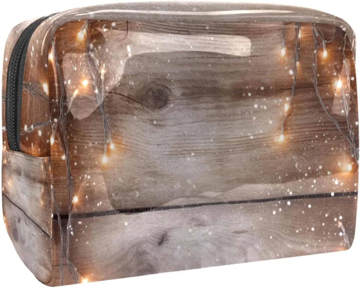 Travel Makeup Bag,Travel Toiletry Bag for Women,Christmas Lights Decoration Wood Planks,Cosmetic Travel Bag