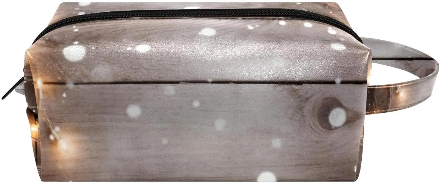 Travel Makeup Bag,Travel Toiletry Bag for Women,Christmas Lights Decoration Wood Planks,Cosmetic Travel Bag