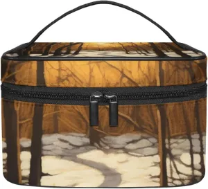 Travel Makeup Bag,Travel Toiletry Bag for Women,Winter Forest Tree Path,Cosmetic Travel Bag