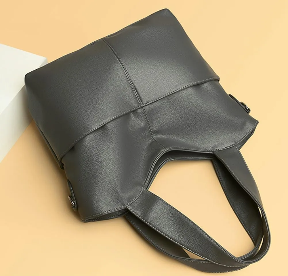 Trendy 2Pcs Tote Bag Women PU Leather 2025 Large Shoulder Crossbosy Bags Satchel Purses Casual Top Handle Handbags