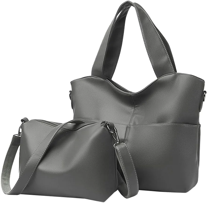 Trendy 2Pcs Tote Bag Women PU Leather 2025 Large Shoulder Crossbosy Bags Satchel Purses Casual Top Handle Handbags