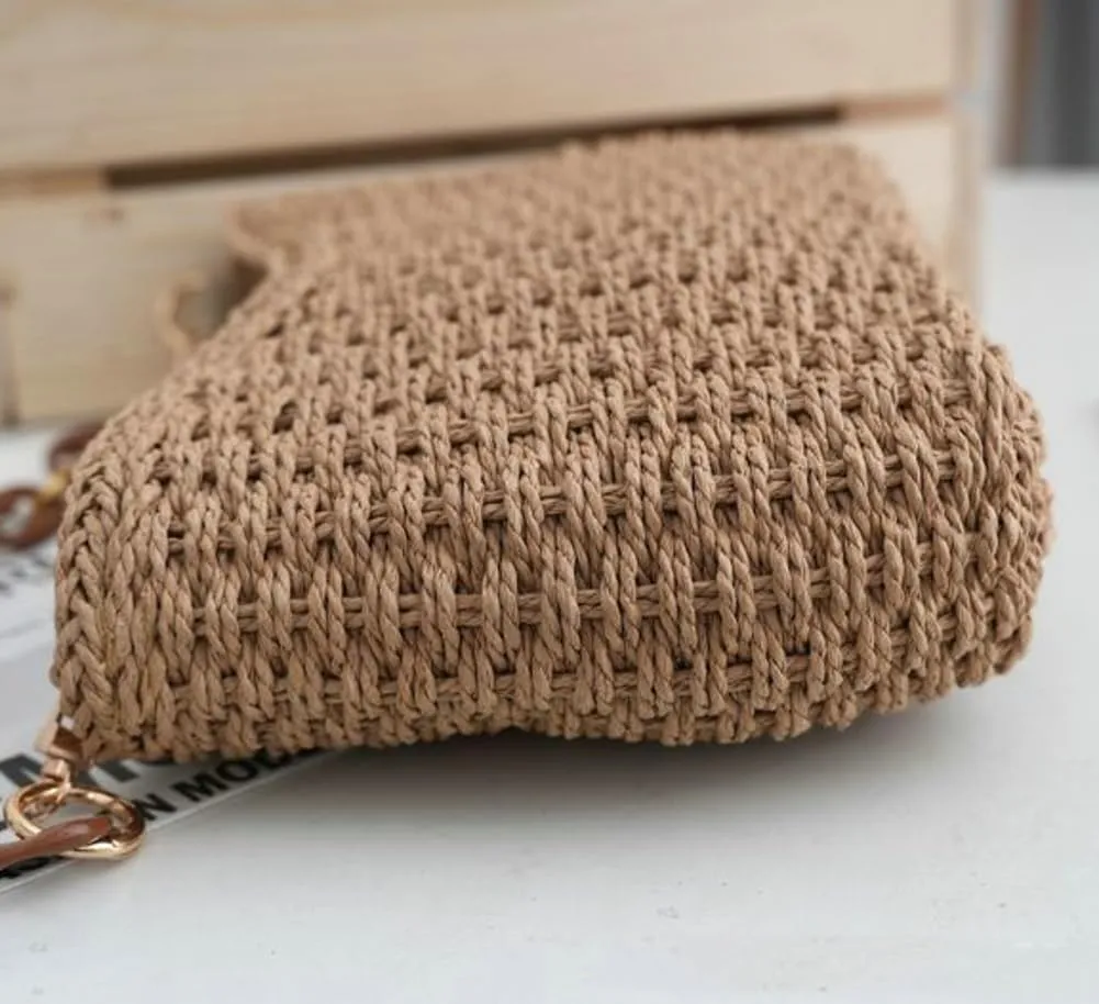 Trendy Straw Chain Purse for Women Woven Causal Underarm Purse Summer Shoulder Bag for Beach Travel Sling Hobo Handbag