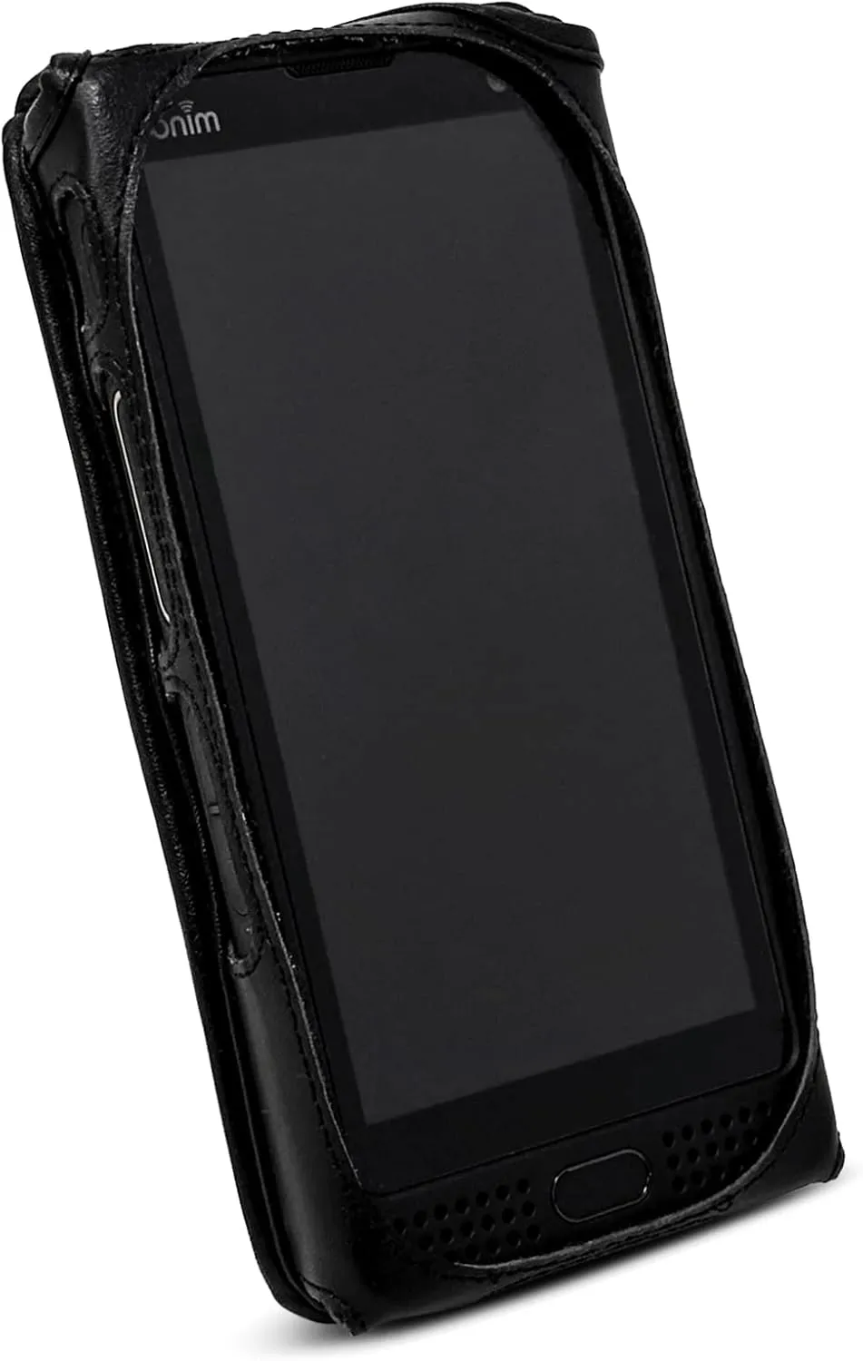 TurtleBack Fitted Phone Case Made for Sonim XP10 Black Leather Metal Clip