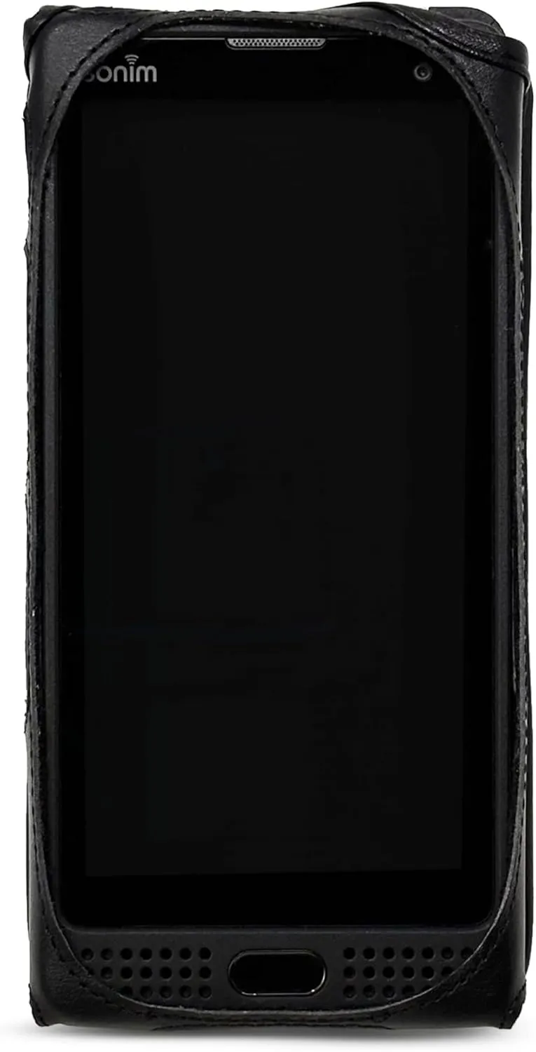 TurtleBack Fitted Phone Case Made for Sonim XP10 Black Leather Metal Clip