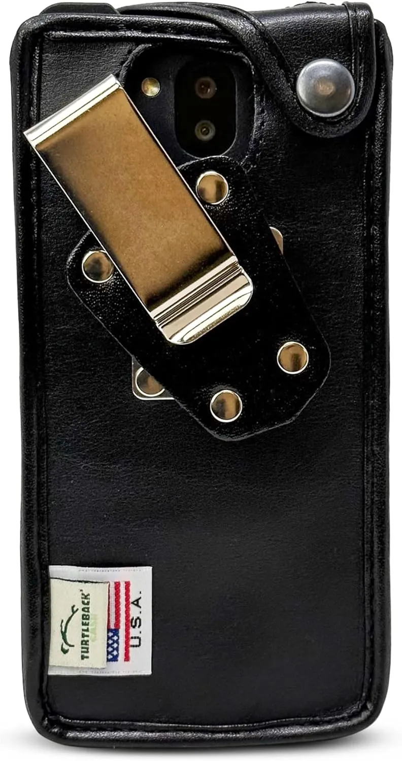 TurtleBack Fitted Phone Case Made for Sonim XP10 Black Leather Metal Clip
