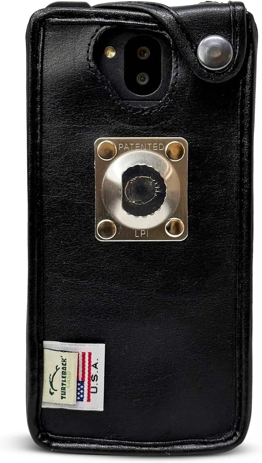 TurtleBack Fitted Phone Case Made for Sonim XP10 Black Leather Metal Clip