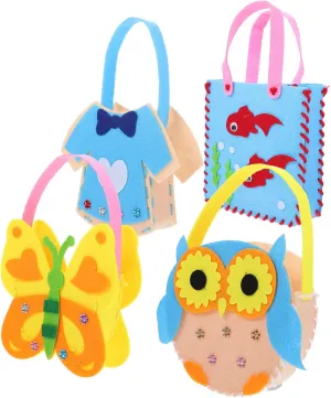 ULDIGI 4Pcs Non Woven Handbag Kit for Creative Hand Made Craft with Butterfly Clothes Owl and Fish Designs Fun Sewing Activity for Enhance Coordination and Skills