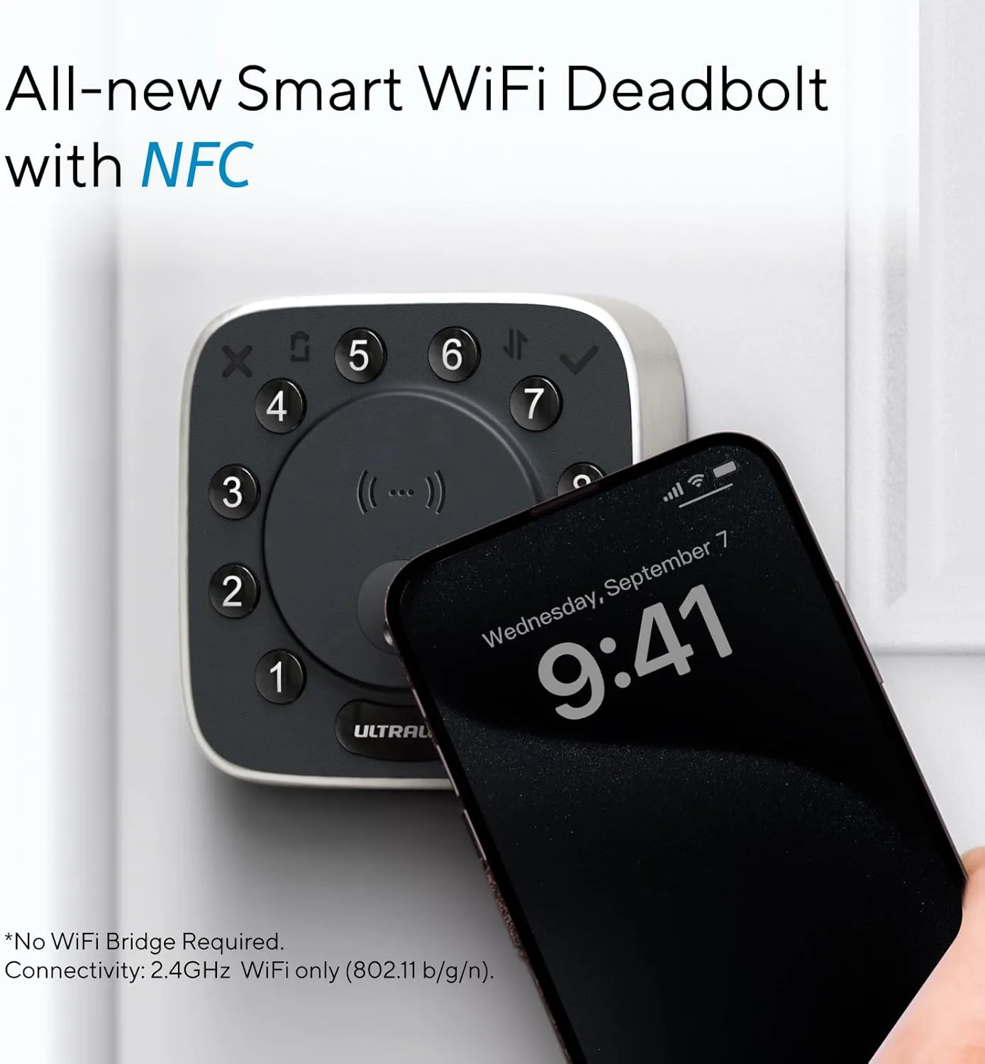 ULTRALOQ Bolt NFC WiFi Smart Lock with Door Sensor, Built in WiFi Deadbolt, Keypad Keyless Entry Door Lock, App Remote Control, Auto Unlock, IP65 Waterproof, 12 Months Battery