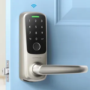 ULTRALOQ Latch 5 Smart Lock, Built- in WiFi 6 Fingerprint Door Handle Lock, Biometric Keyless Entry Door Lever with App, Digital Touchscreen Keypad, Smart Locks for Front Door, App Remote Control