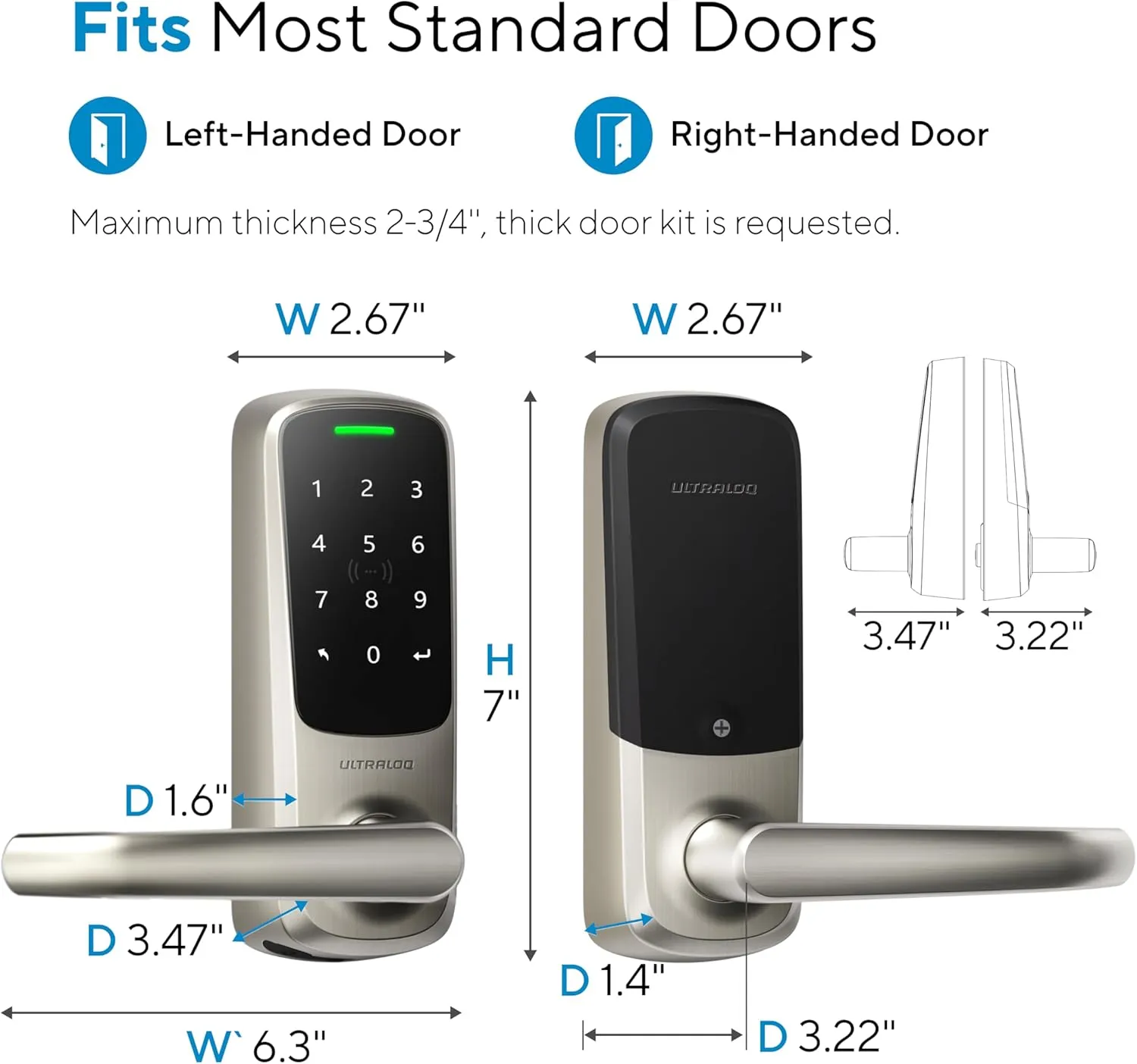 ULTRALOQ Latch 5 World's First Built-in WiFi Smart Lock with NFC, 5-in-1 Keyless Entry with App Control, Smart Door Handle Lock with Touch Digital Keypad, Satin Nickel