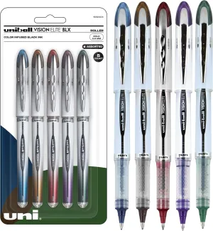 Uni-Ball 1832404 VISION ELITE BLX Series Rollerball Pen .8 mm Assorted 5/ST