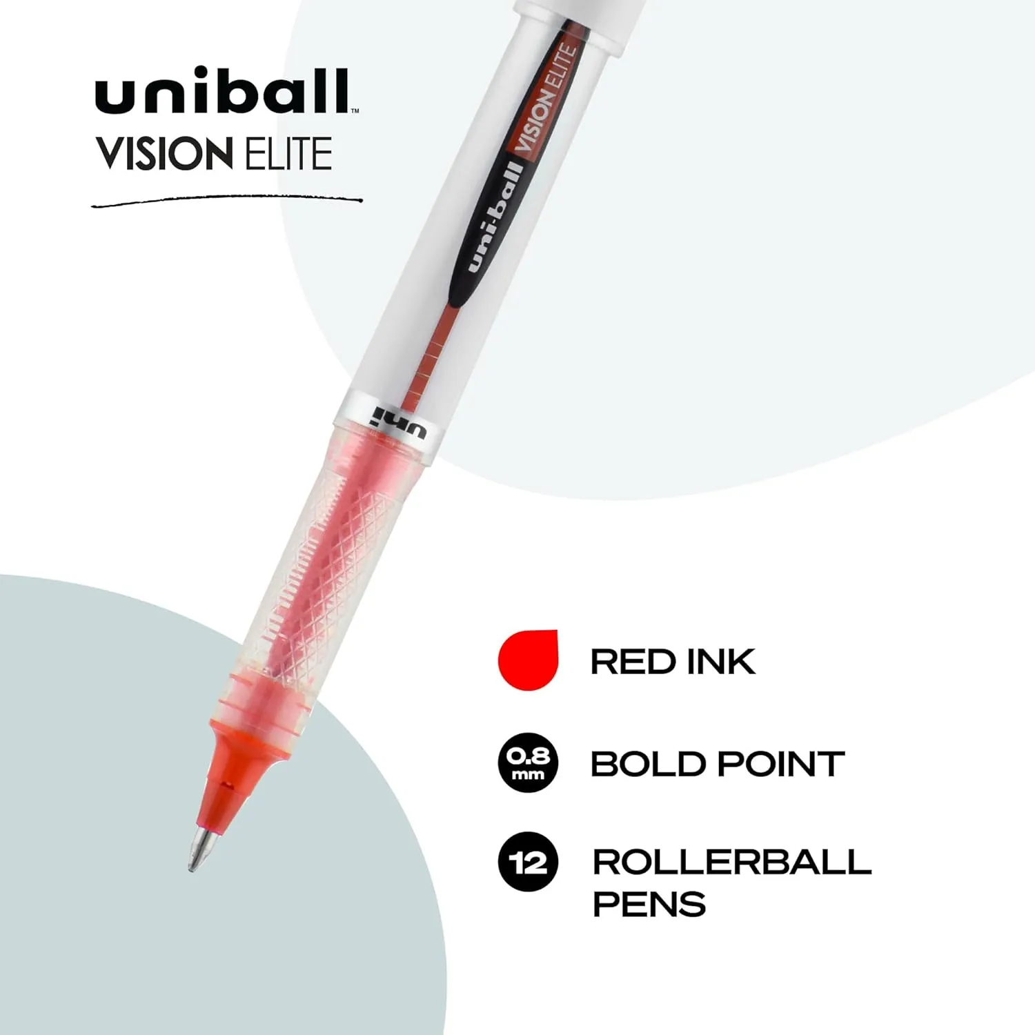 uni-ball uniball Vision Elite Rollerball Pens with 0.8mm Bold Point, Red, 12 Count