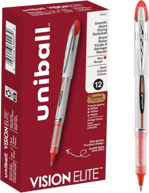 uni-ball uniball Vision Elite Rollerball Pens with 0.8mm Bold Point, Red, 12 Count
