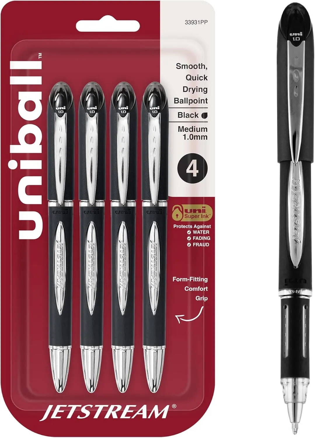 uniball™ Jetstream Ballpoint Pens, Medium Point (1.0mm), Black, 4 Pack