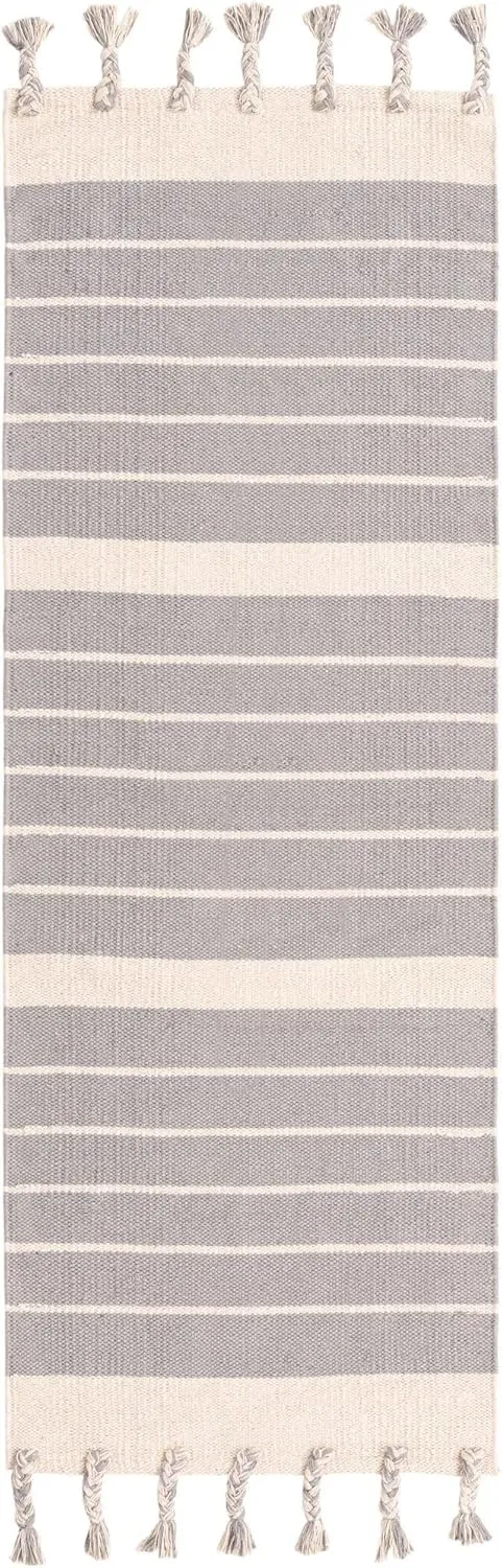Unique Loom Chindi Cotton Collection Area Rug - Sophie (2' 2" x 6' 1" Runner, Gray and White)