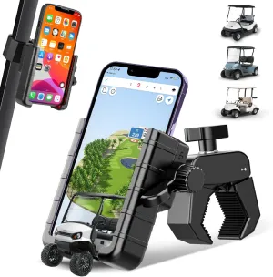 Upgraded Golf Cart Phone Mount Holder Compatible with EZGO/Club Car, 360° Rotatable One-Handed Pick & Place Universal Compatible with iPhone Galaxy Google Pixel, Golf Cart Accessories