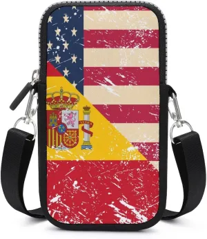 U.S and Spain Vintage Flag Women Crossbody Phone Purse Adjustable Strap Cell Phone Shoulder Bag Small Belt Bag