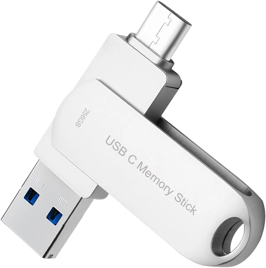 USB C Thumb Drive 256GB for Phone, HUPINS 170MB/s High-Speed USB Flash Drive Photo Storage, Multi Port Memory Stick Compatible Android Phone/Tablet and PC (Silver)