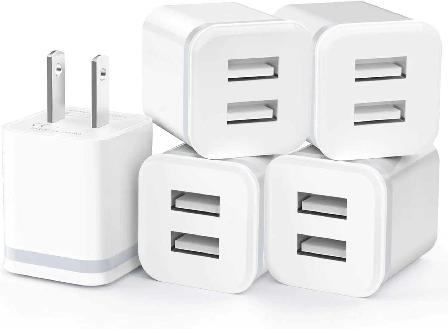 USB Wall Charger, 5-Pack 2.1A/5V Dual Port USB Cube Power Adapter Charger Plug Charging Block Replacement for iPhone Xs/XR/X, 8/7/6 Plus, Samsung, HTC, LG, Moto, Android Phones