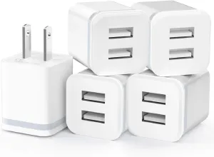 USB Wall Charger, 5-Pack 2.1A/5V Dual Port USB Cube Power Adapter Charger Plug Charging Block Replacement for iPhone Xs/XR/X, 8/7/6 Plus, Samsung, HTC, LG, Moto, Android Phones