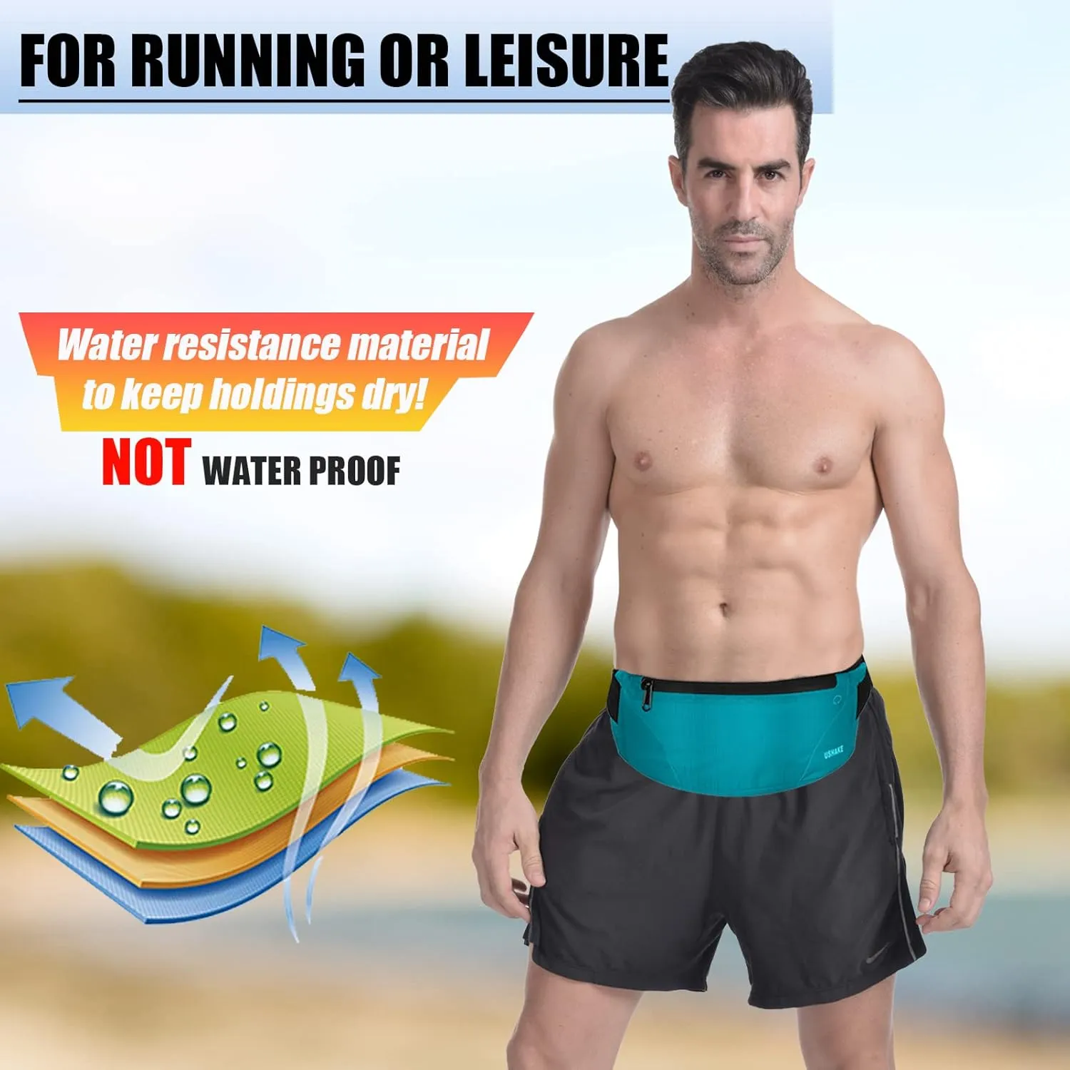 USHAKE Running Belt,Men or Women Ultra Light Bounce Free Waist Pouch Bag Fitness Workout Belt Sport Waist Pack Exercise Waist Bag for iPhone Samsung LG in Running Gym Marathon (MINT BLUE)