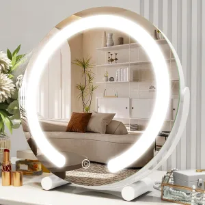 Vanity Mirror with Lights, 12 Inch Light Up Makeup Mirror, LED Makeup Mirror with Lights for Bedroom Tabletop, Smart Touch Control 3 Colors Dimmable, 360° Rotation, White