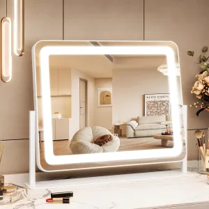 Vanity Mirror with Lights 19.6"x15.7", LED Makeup Mirror with Lights, Desk Mirrors with 3-Color Modes Dimmable Touch Control, Lighted for Bedroom, Vanity, Tabletop, White