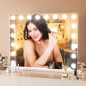 Vanity Mirror with Lights-Large Makeup Mirror, 27.6" x21.6'' Hollywood Mirror with USB Charging Port,3 Color Modes,Touch Control, 18 LED Bulbs.10X Spot Mirror, Birthday Gifts for Women