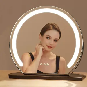 Vanity Mirror With Lights, Tabletop Makeup Mirror，Vanity Dressing Table Mirror With Light 3 Color, Desk Mirror With Led Vanity Make Up With Smart Touch Control, 360°Rotating Cosmetic Mirror(Black,40cm