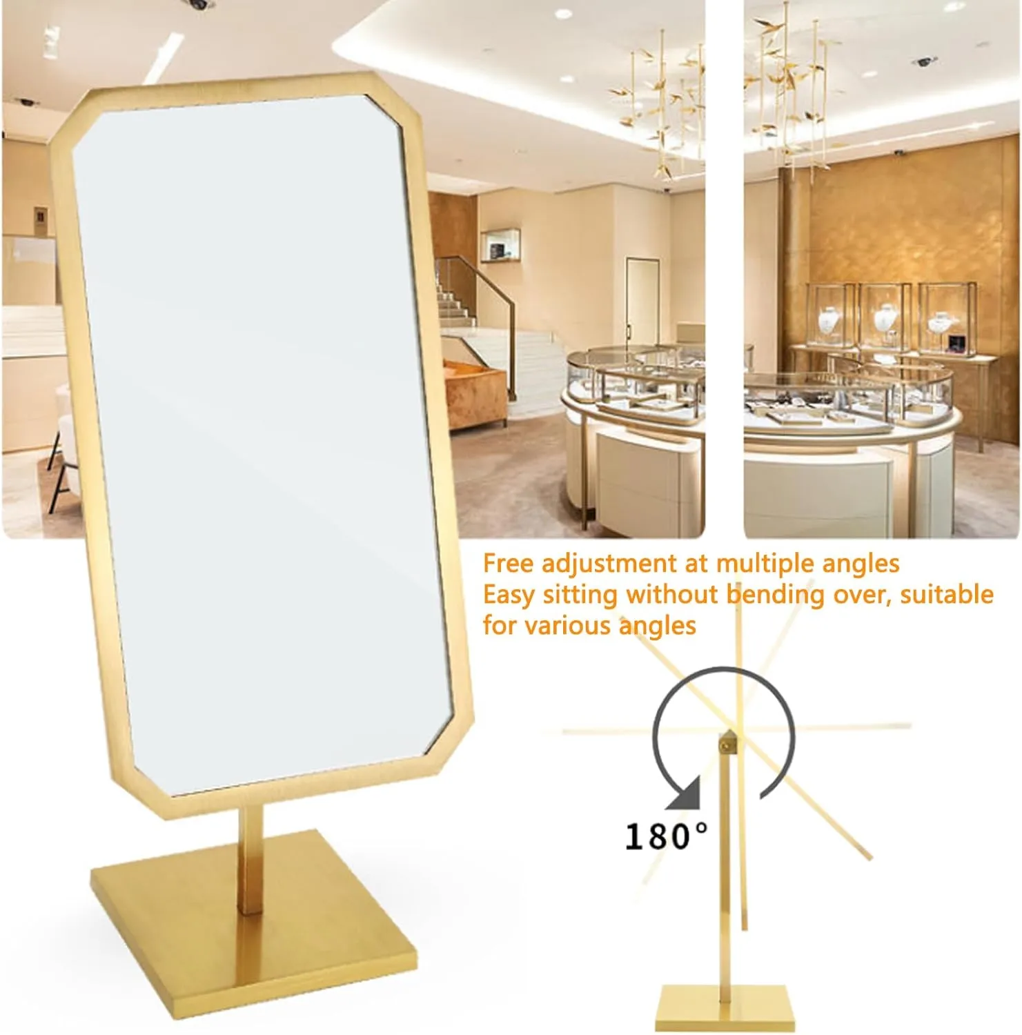 Vanity Mirror with Stand, Stainless Steel Makeup Mirror, Desktop Counter Mirror for Jewelry Store or Optical Shop,C