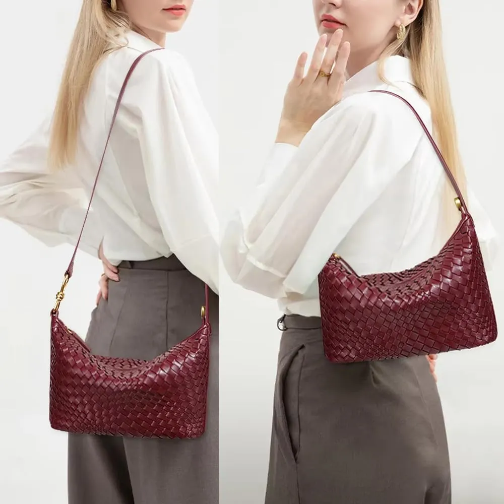 Vegan Leather Woven Bag for Women Top Handle Handbag Hobo Satchel Crossbody Bag Shoulder Purse