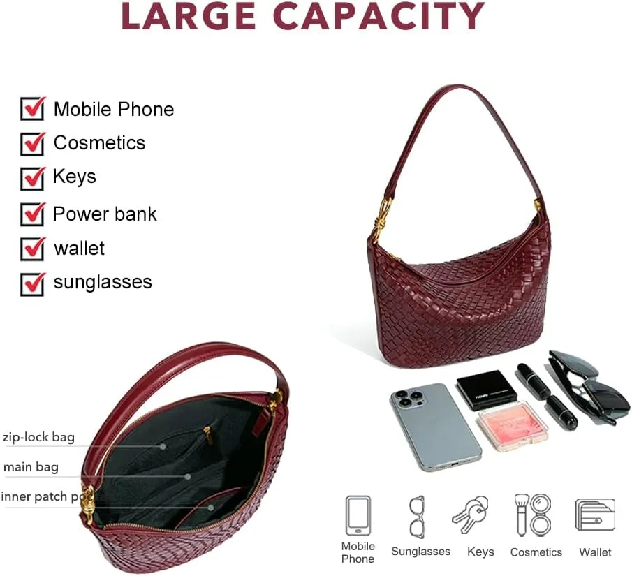 Vegan Leather Woven Bag for Women Top Handle Handbag Hobo Satchel Crossbody Bag Shoulder Purse