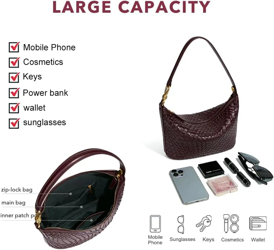Vegan Leather Woven Bag for Women Top Handle Handbag Hobo Satchel Crossbody Bag Shoulder Purse