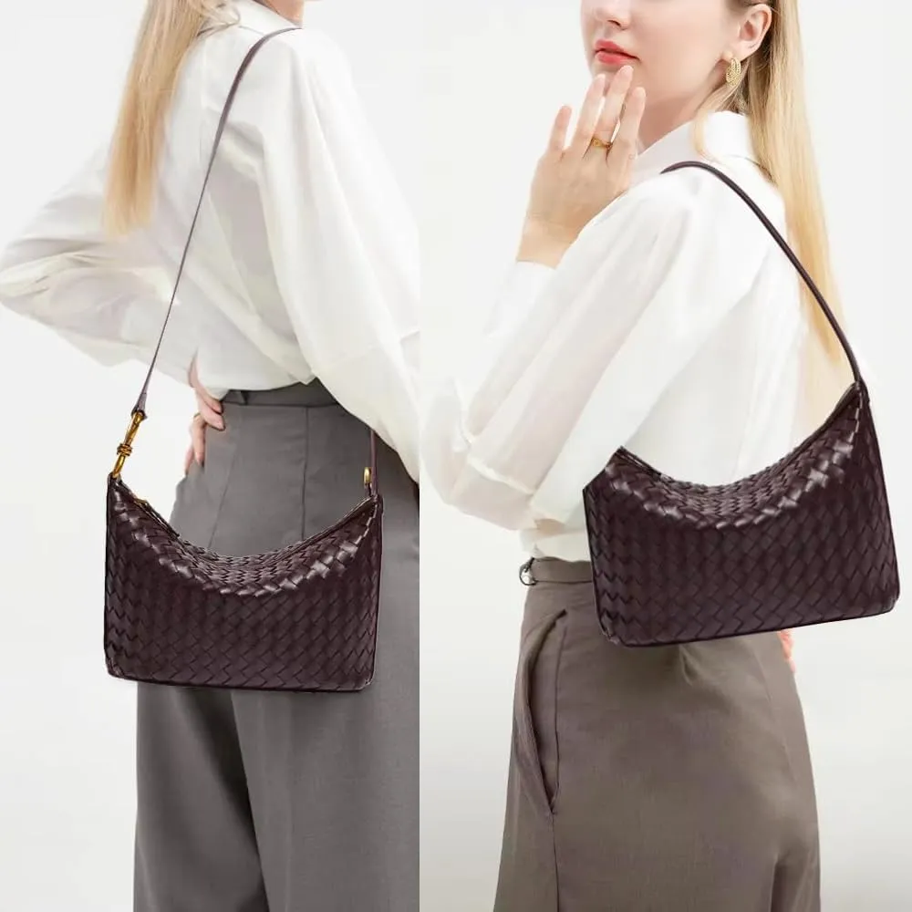 Vegan Leather Woven Bag for Women Top Handle Handbag Hobo Satchel Crossbody Bag Shoulder Purse