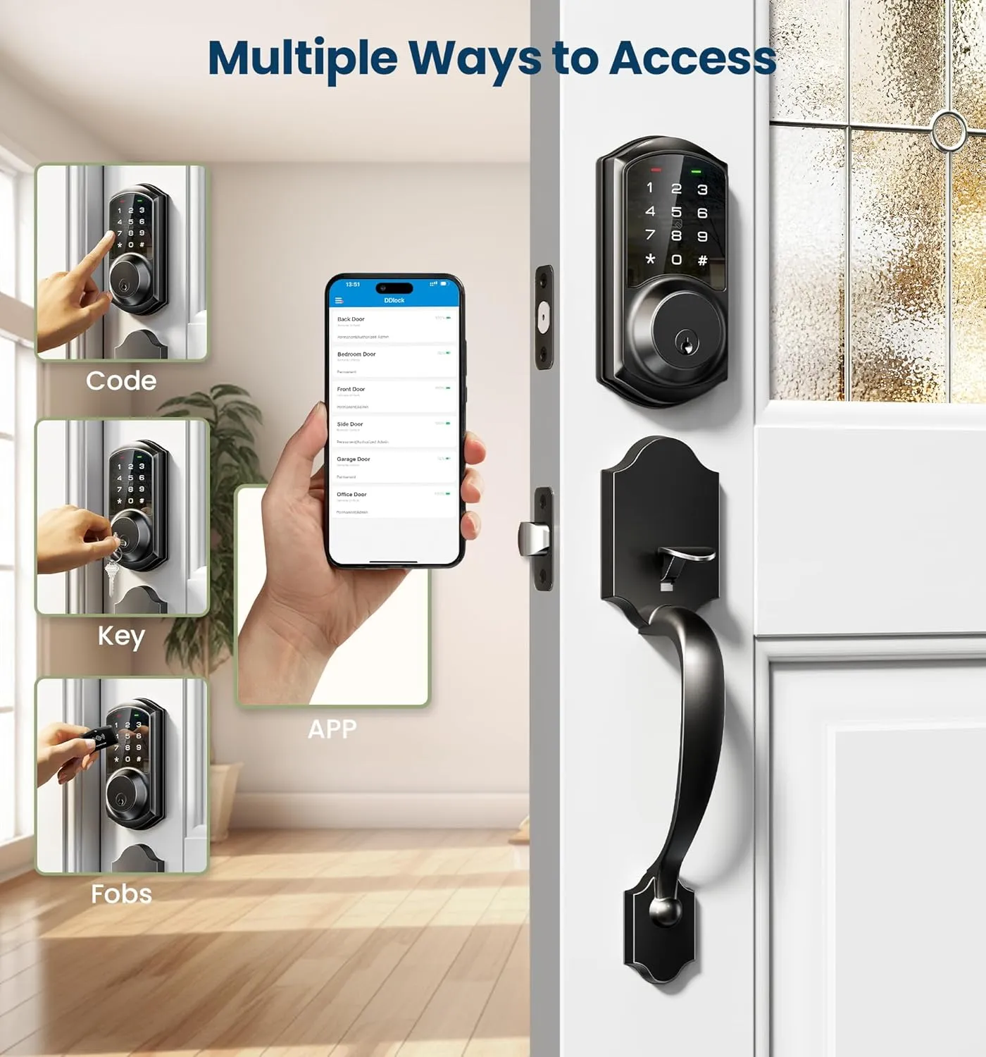 Veise Smart Front Door Lock Set, App Control, Keyless Entry Deadbolt with Lever Handle, Electronic Digital Touchscreen Keypad, Auto Lock, Easy Install, Matte Black