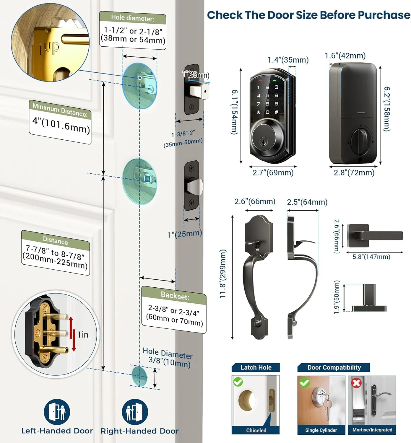 Veise Smart Front Door Lock Set, App Control, Keyless Entry Deadbolt with Lever Handle, Electronic Digital Touchscreen Keypad, Auto Lock, Easy Install, Matte Black