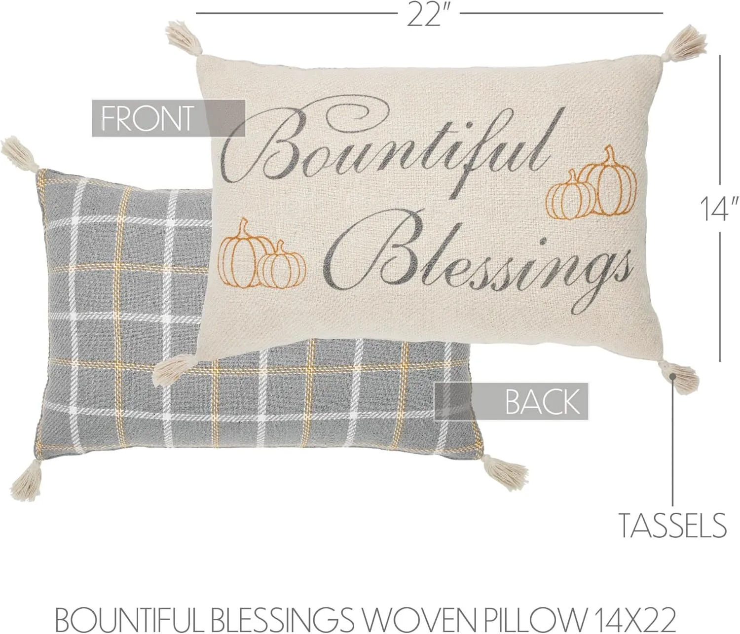 VHC Brands Harvest Blessings Bountiful Blessings Woven Pillow 14x22, Decorative Fall Throw Pillow, Primitive Decor for Fall and Thanksgiving