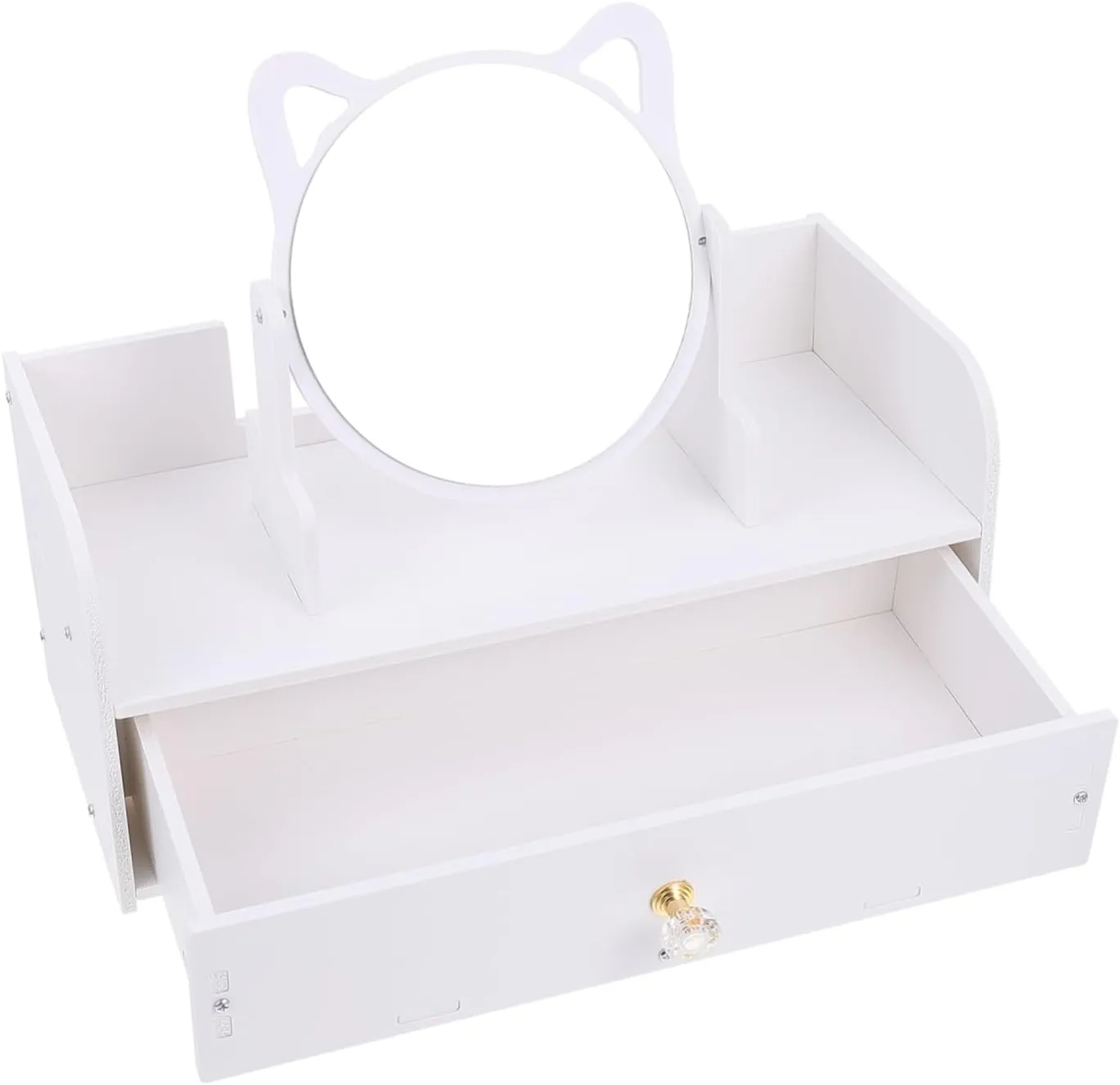 VICASKY Simple Tabletop Makeup Mirror Storage Box Multifunctional Design for Organized Makeup Elegant Look Stable Base High Definition Reflection for Bedroom and Vanity Use
