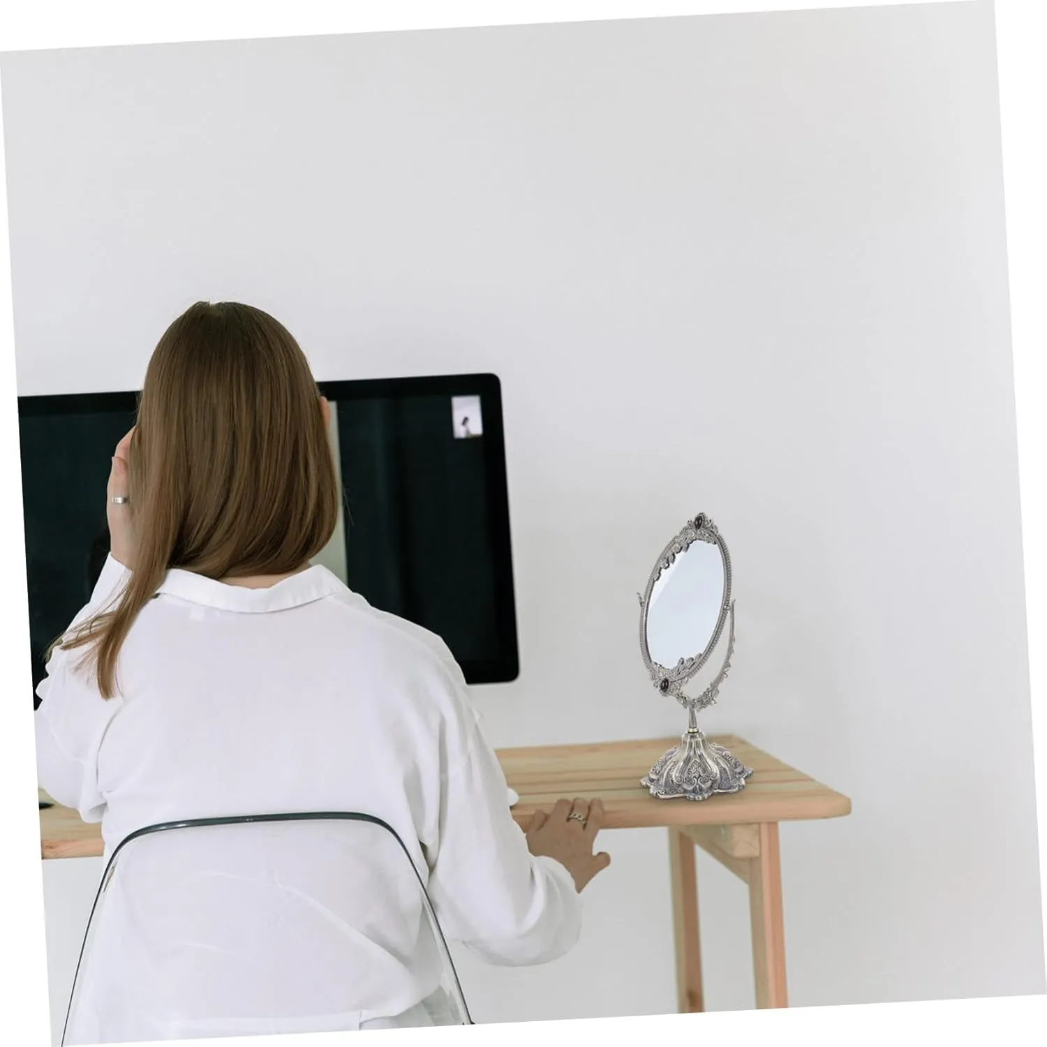 Vintage Double Sided Tabletop Makeup Mirror Retro Design High Definition Reflection Stable Base for Bedroom Bathroom and Vanity Use Present Option